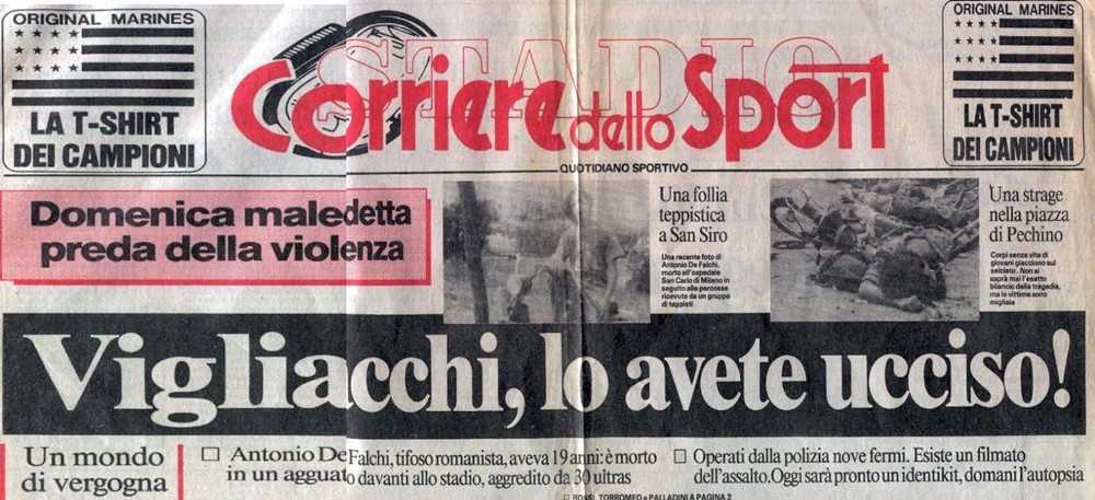 La prima pagina del Corriere dello Sport, il giorno dopo la scomparsa di Antonio De Falchi