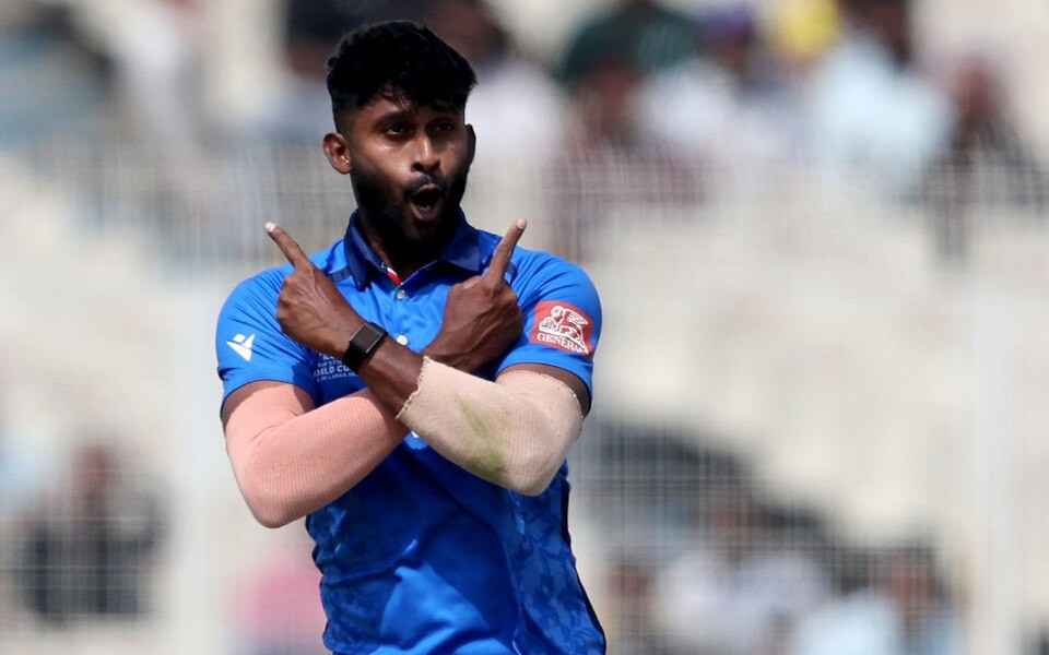 L'esultanza alla Lautaro Martinez di Crishan Kalugamage. Fonte foto: CricTacker