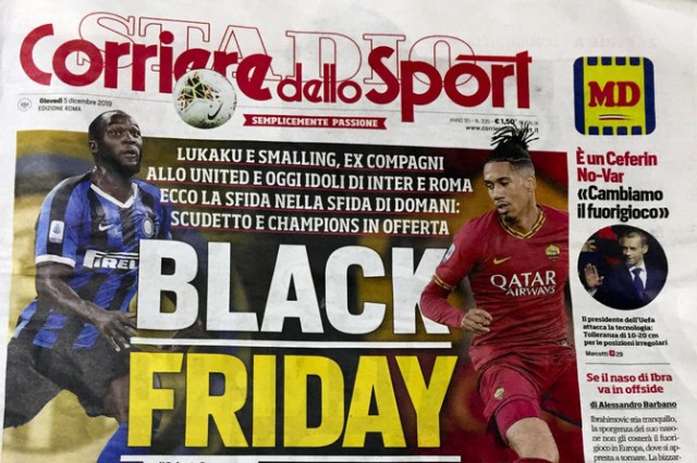 La prima pagina del Corriere dello Sport con Lukaku e Smalling